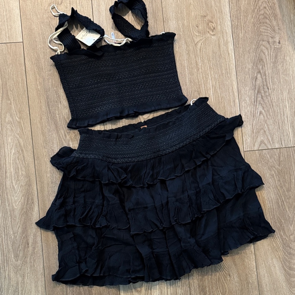 Free People Black Ruffled Mini Skirt